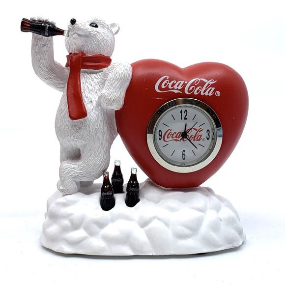 Coca-Cola Mini Clock Polar Bear w/Heart Vintage 2001 CCM67 3" Tested Working 377 - Picture 3 of 16